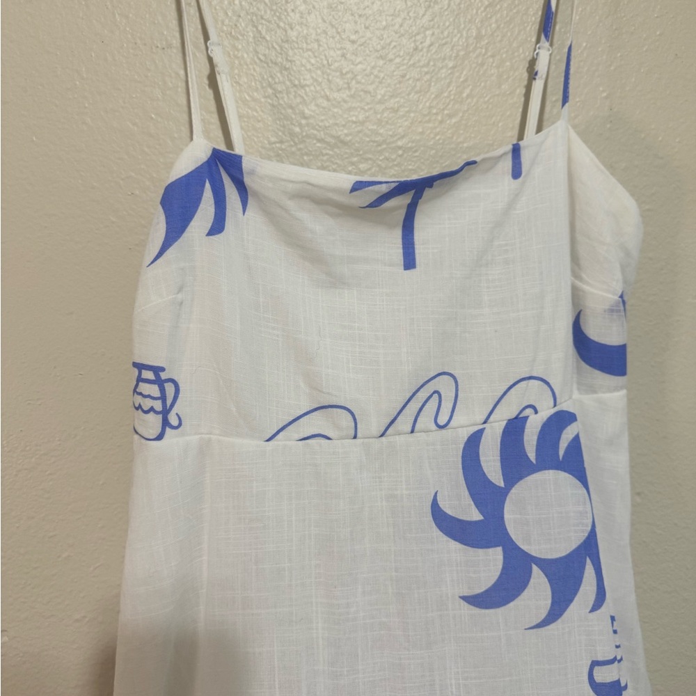 Petal & Pup White and Blue Spaghetti Strap Maxi Summer Dress Size Large